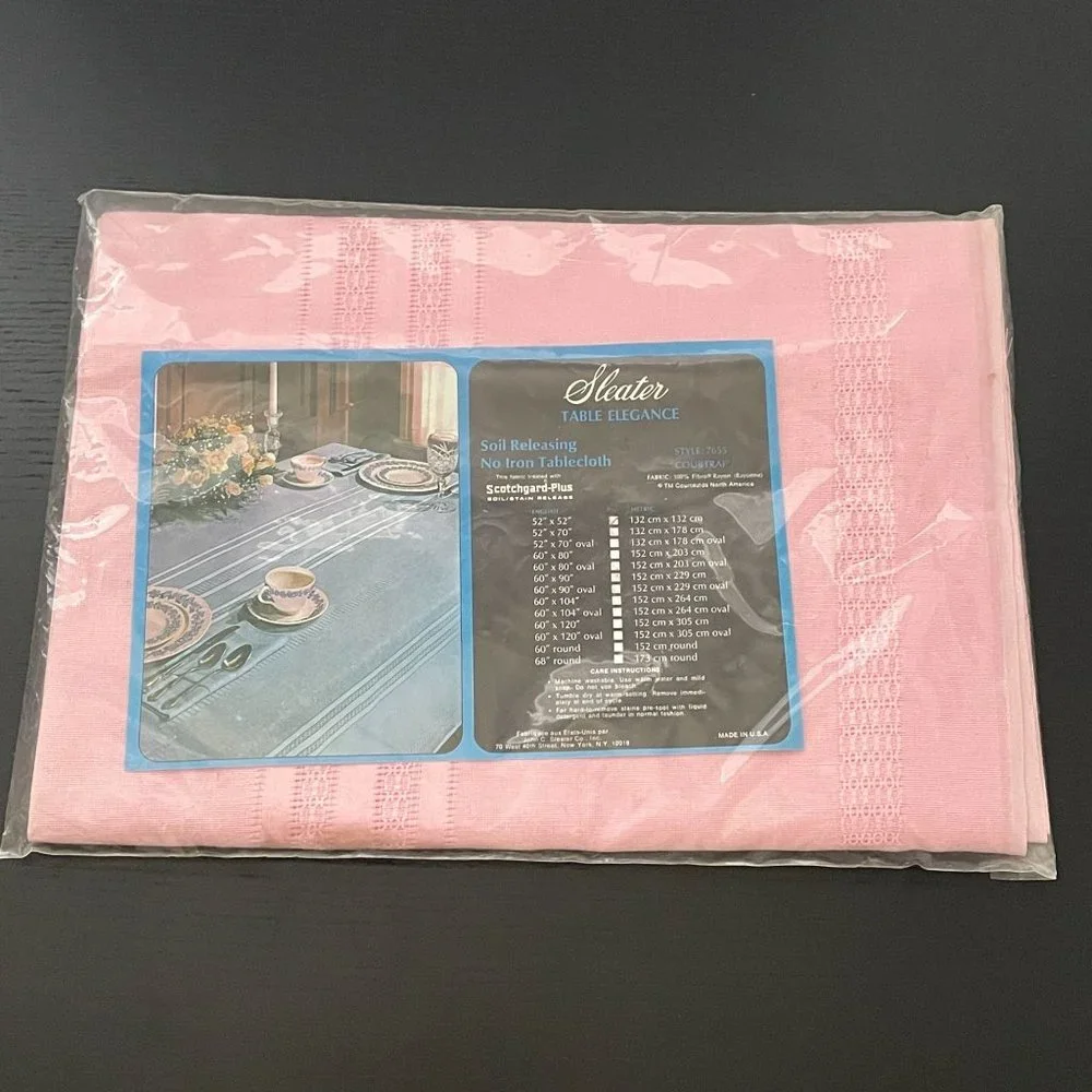 Vintage Sleater Tablecloth Pink Square 52x52 No-Iron Made USA Courtrai Style New